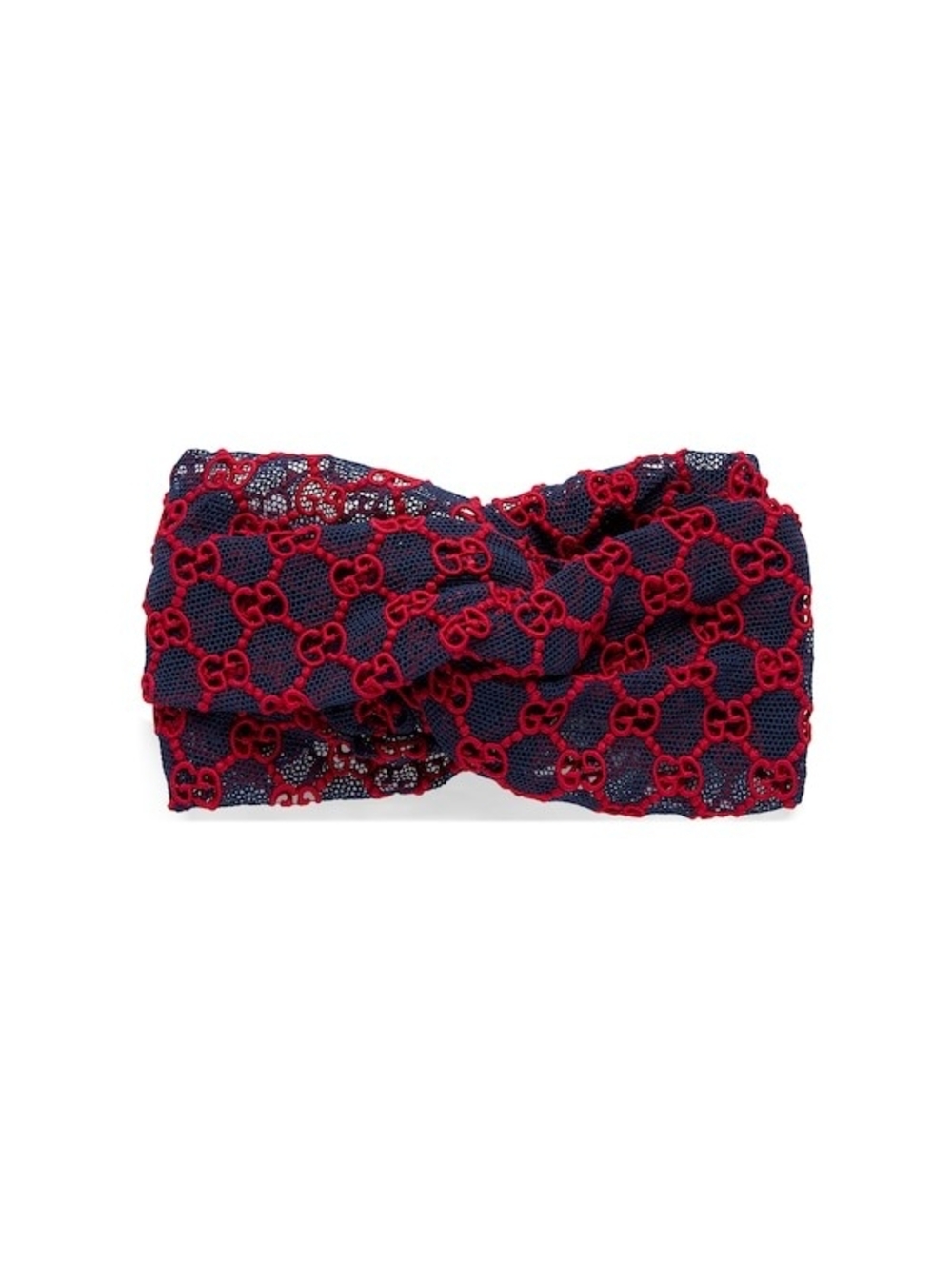 Gucci Navy and Red Macrame turban lace Headband